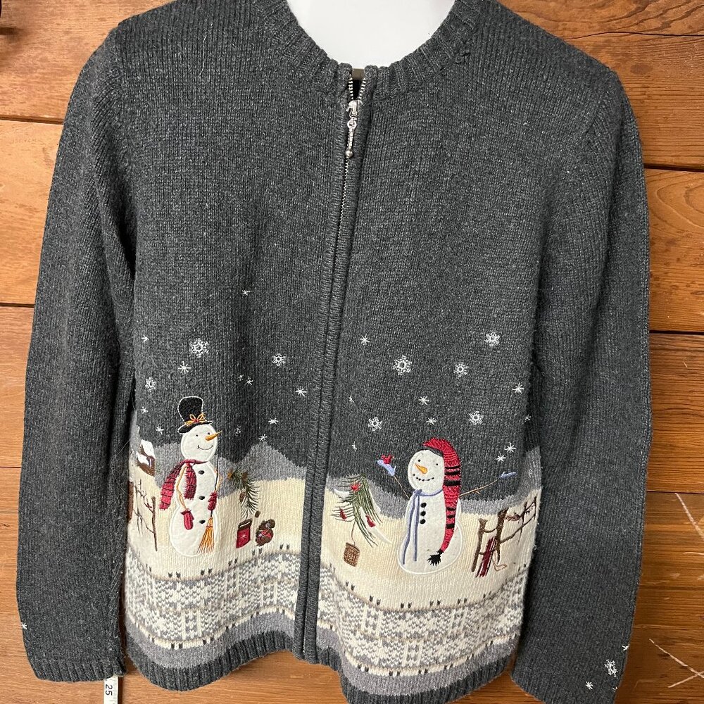 Women's Sweater - XL - Croft Barrow - Snowman - Gray - Zipper